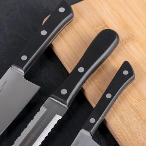 Набор кухонных ножей Samura HARAKIRI, 3 шт, лезвия 15 см, 18,5 см, 20,8 см, чёрная рукоять, сталь AUS-8