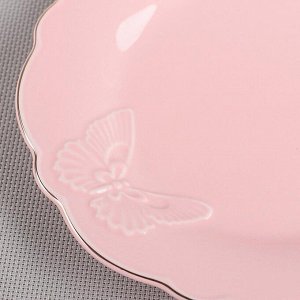 Тарелка обеденная «Бабочки», d=22 см, цвет розовый