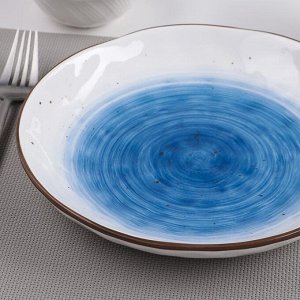Тарелка глубокая Доляна «Нептун», 750 мл, d=21,6 см, цвет белый/синий