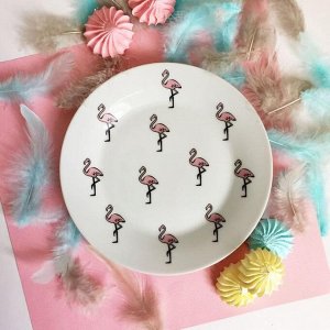 Тарелка 20 см "Розовый фламинго", с бортами
