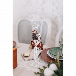 Набор свадебных бокалов "Восторг", с лепниной, бисером и бантами, шоколадный