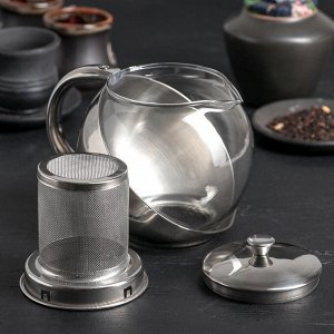 Чайник стеклянный заварочный «Металлик», 750 мл, металлическое сито