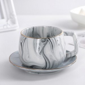 Чайная пара «Мрамор», чашка 250 мл, блюдце 13,5 см, цвет серый