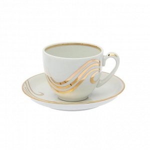 Сервиз чайный «Гармония. Золотая волна», 14 предметов: чайник 700 мл, 6 чашек 200 мл, 6 блюдец d=14 cм, саХарница 450 мл