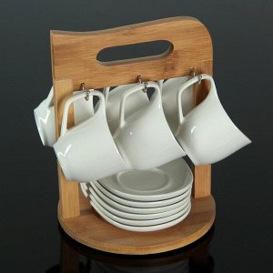 Набор чайный «Эстет», 12 предметов: 6 чашек 100 мл, 6 блюдец 14 см, на деревянной подставке