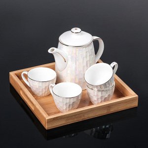 Набор чайный "Градиент", 5 предметов: чайник 850 мл, 4 кружки 150 мл, 7х5 см, на деревянной подставке