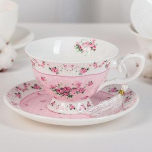 Чайная пара 220 мл "Рондо", блюдце 14,9 см, цвет розовый