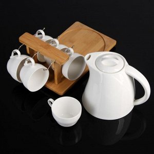 Набор чайный «Эстет» на деревянной подставке, 7 предметов: чайник, 2 л, 6 чашек, 210 мл