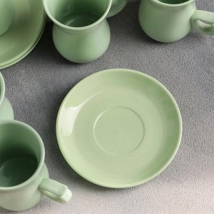 Сервиз чайный «Нюд», 12 предметов: чашка 100 мл, блюдце 11 см, цвет зелёный