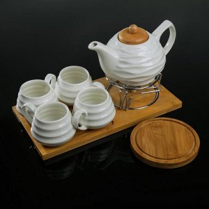Набор чайный «Эстет» на деревянной подставке, 5 предметов: чайник 1 л, 4 кружки 150 мл