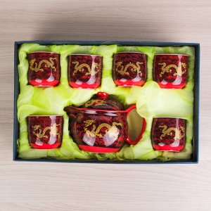 Набор для чайной церемонии «Дракон», 7 предметов: чайник 300 мл, чашки 100 мл, цвет красный