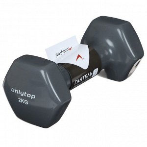 Гантель виниловая ONLYTOP, 2 кг, цвета МИКС