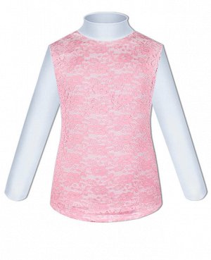Белая блузка для девочки с розовым гипюром Цвет: розовый