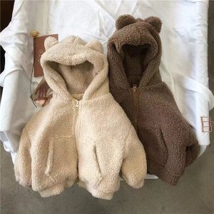 Кофта детская плюшевая на молнии, с капюшоном