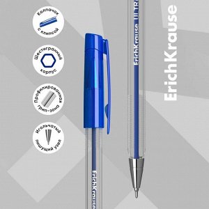 Набор ручек шариковых 3 штуки, ErichKrause ULTRA-10 Stick Classic, узел 0.7 мм, чернила синие, длина линии письма 2000 метров