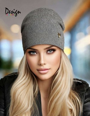 Шапка на флисе трикотажная «Ивона»(черно-серый меланж)