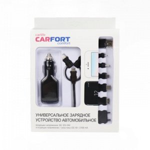 Заряд. для мобил. устр-в "CarFort" 12-24v, 5V, USB,с набором адапт (Lightning, type C, micro) ЧЕРНОЕ