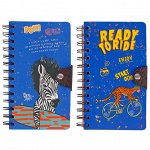 Записная книжка 185*105мм, на гребне, 96л., &quot;SWAG&quot;, тонированный+крафт блок, на кнопке, ассорти