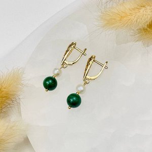 Серьги двойные из Малахита и Жемчуга