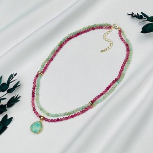 Колье двойное из розового Турмалина и Амазонита