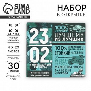 Подарочный набор в открытке «23 февраля», стикеры 4х20 л, отрывной блок 30 л