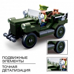 Конструктор Армия ВОВ «Военный джип», 112 деталей