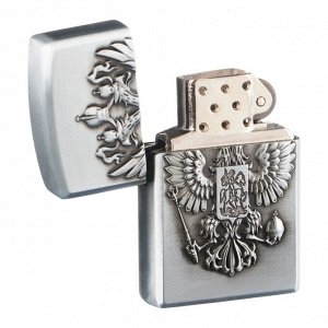 Зажигалка газовая  "Герб России", 3.5 х 5.5 х1.2 см, серебро