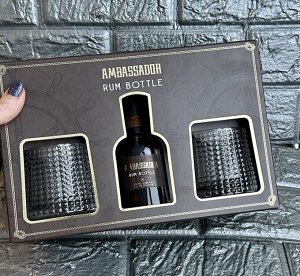 Мужской набор Ambassador Rum Bottle 100 мл и стаканы. Оригинал