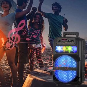 Портативная колонка с микрофоном, с подсветкой Super Woofer DE 8"