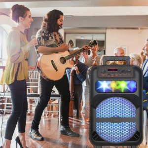 Портативная колонка с микрофоном, с подсветкой Super Woofer DE 8"