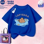 Футболка хлопковая с круглым вырезом и мультяшным принтом, синий