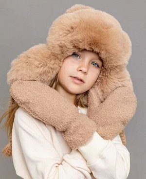 Варежки меховые детские цвет Бежевый