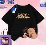 Футболка хлопковая с круглым вырезом и мультяшным принтом, черный