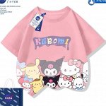 Футболка хлопковая с круглым вырезом и мультяшным принтом, розовый
