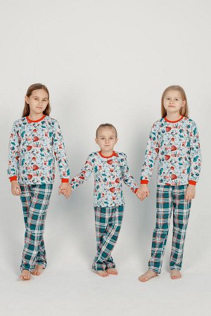Пижама детская новогодняя бирюзовый с брюками