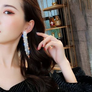Серьги длинные дождики стразы