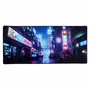 Коврик для мыши, 40 х 90 см, оверлок, город в стиле cyberpunk