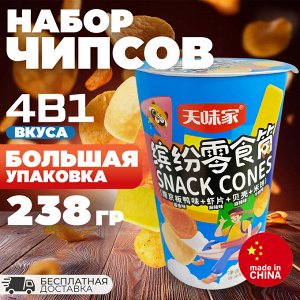 Набор китайских чипсов "Snack Cones" 4 разных вкуса, большая упаковка, 238 гр
