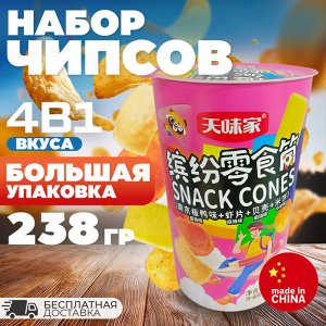 Набор китайских чипсов "Snack Cones" 4 разных вкуса, большая упаковка, 238 гр
