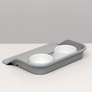 Миски с лотком "Феликс" 0,3 л, 41 x 30 x 6 см, серый лоток, белые миски 6342416