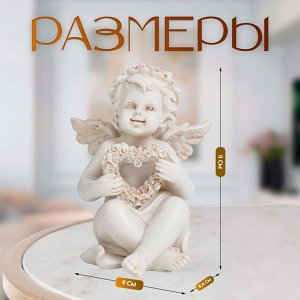 Фигурка полистоун «Ангелочек с венком из роз в форме сердца», 11x9x8.4 см, МИКС