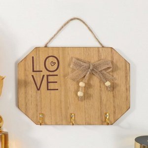 Настенные крючки декоративные «Love с сердечком и бантом», дерево, 20?14 см