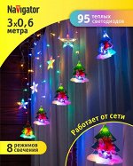 Гирлянда Бахрома Елки+Звезды 90L 3м Цветная + Удлинитель 3 м