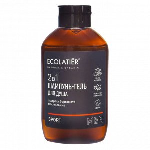 ECOLATIER Шампунь и гель мужской для душа 2 в 1 Sport , 400 мл