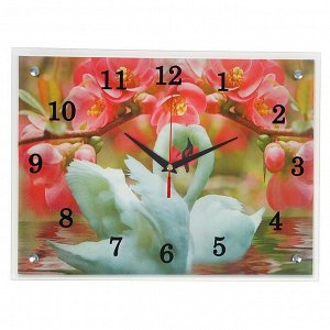 Часы настенные, серия: Животный мир, "Лебеди и розовые цветы", 30х40  см, микс