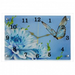 Часы настенные, серия: Цветы, "Голубые цветы и бабочка", 25х35  см, микс