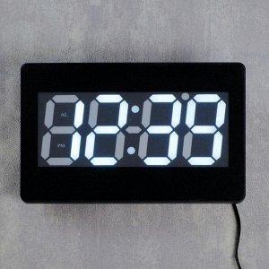 Часы настенные электронные с термометром и будильником. цифры белые. 15.5х23.5 см
