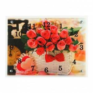 Часы настенные, серия: Цветы, "Корзина роз", 30х40  см, микс