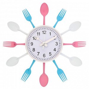Часы настенные, серия: Кухня, "Вилки, ложки, поварешки", розово-голубые, d=30 см