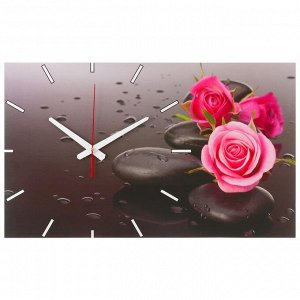 Часы-картина настенные, серия: Цветы, "Розы на серых камнях", 61х37  см, микс